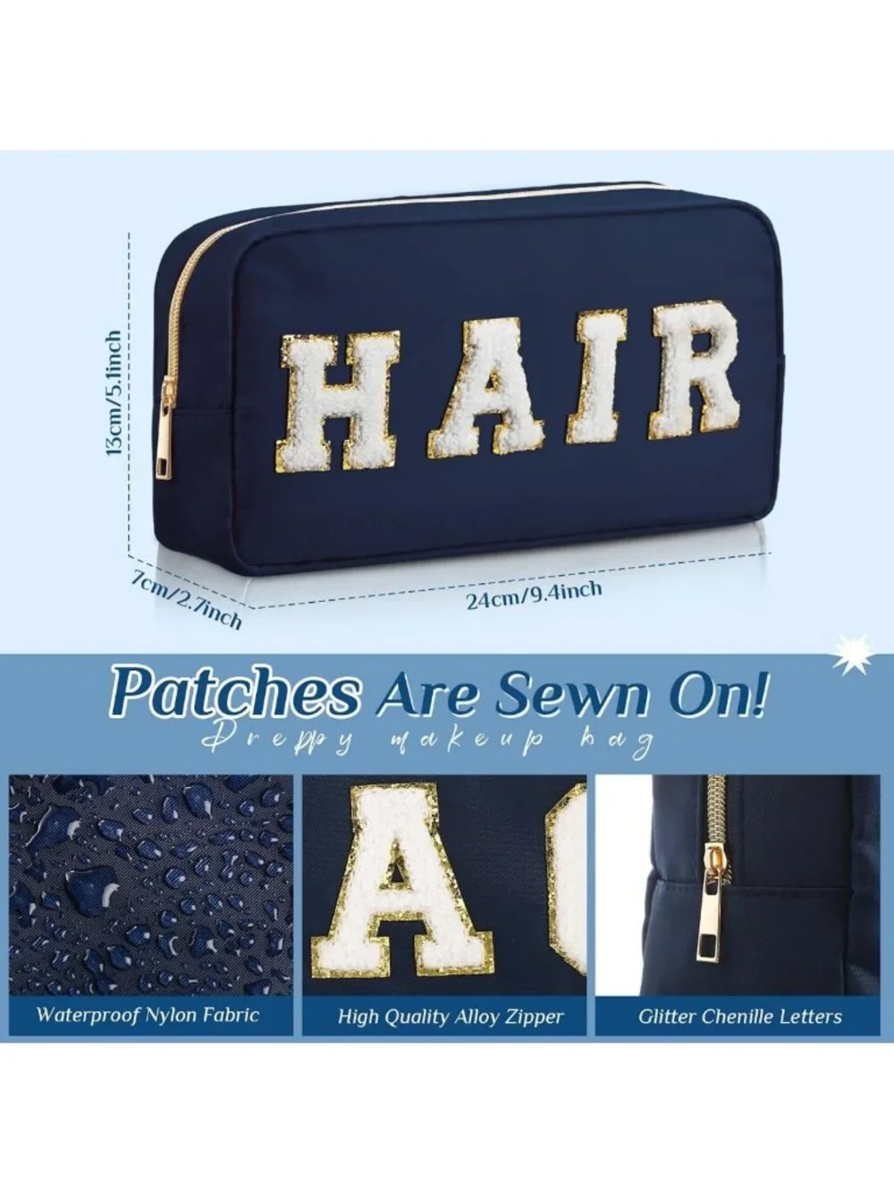 Chic Chenille Makeup Bags Set - Nylon Cosmetic Pouches with Zipper for Travel